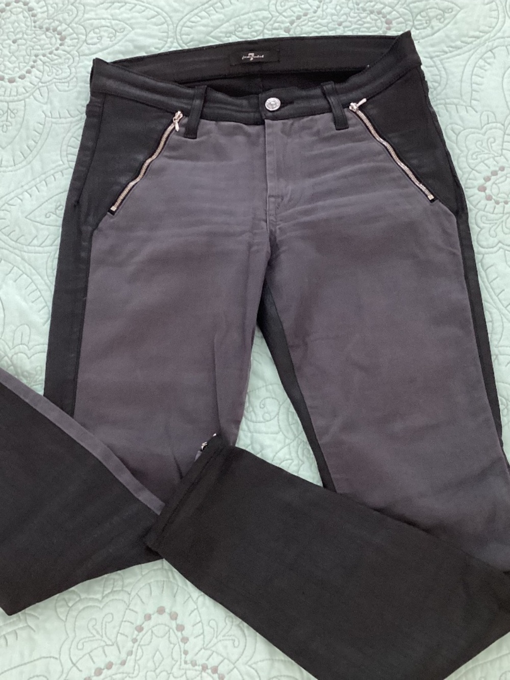7 For All Mankind, size 27 (4/6), black with grey faux suede front jeans